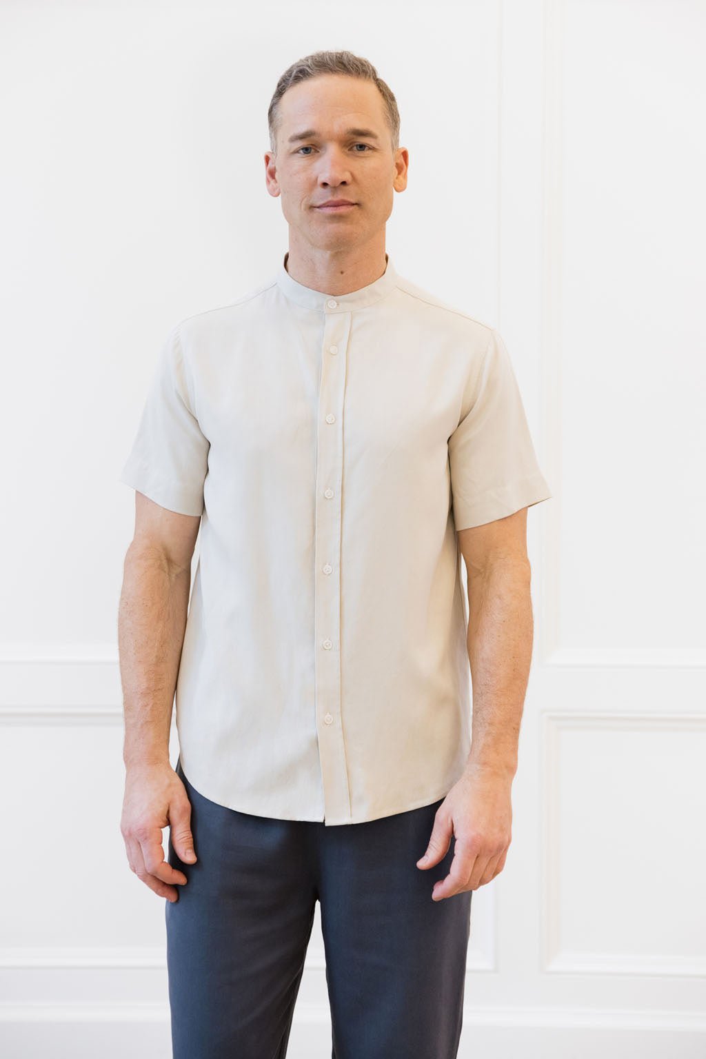 Men's Cozy Earth Coastal Comfort Mock Neck Short Sleeve Button Down - Last Chance - Image 7