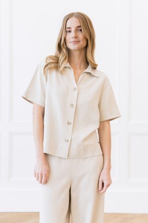 Women's Cozy Earth Coastal Comfort Short Sleeve Button Down - Last Chance