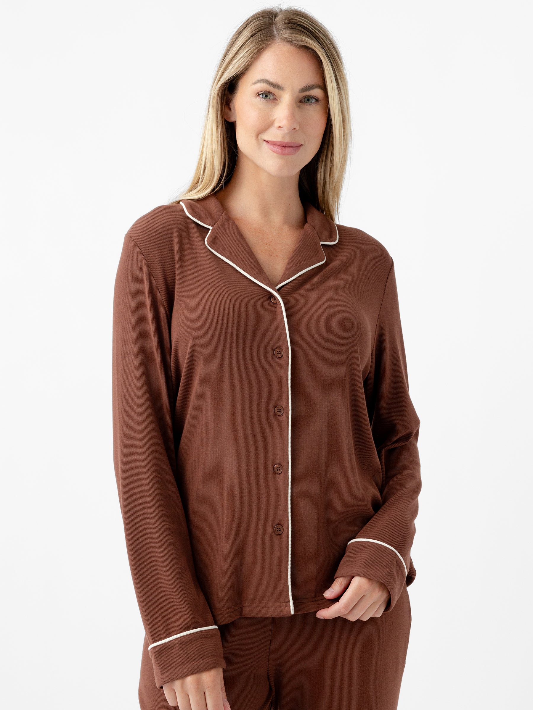 Women's Bamboo Rib-Knit Classic Long Sleeve Pajama Top - Image 16