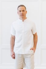 Men's Cozy Earth Coastal Comfort Mock Neck Short Sleeve Button Down - Last Chance