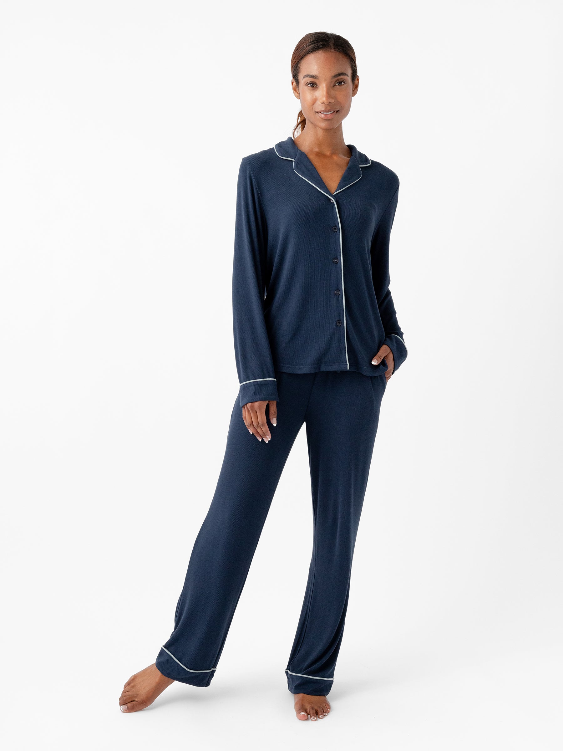 Women's Bamboo Rib-Knit Classic Long Sleeve Pajama Top - Image 11