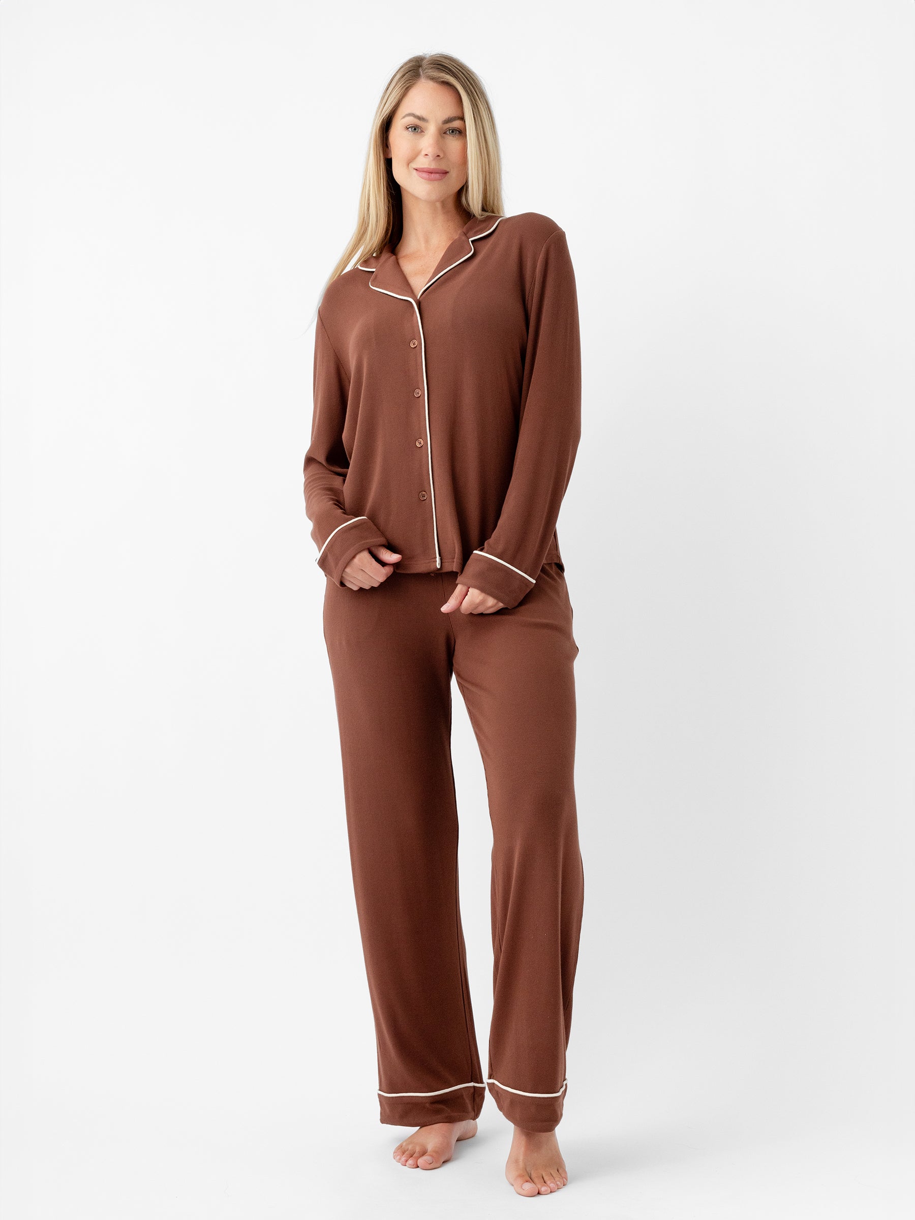 Women's Bamboo Rib-Knit Classic Long Sleeve Pajama Top - Image 17