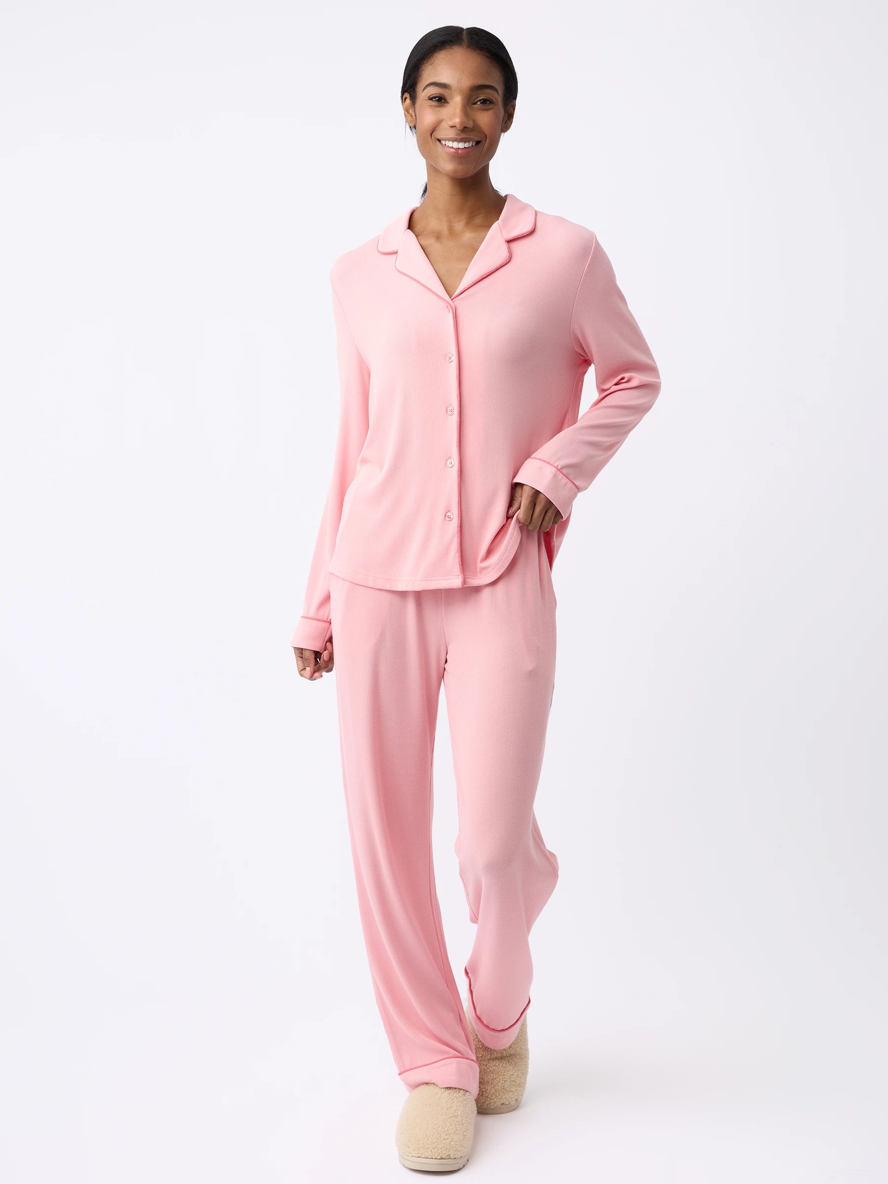 Women's Bamboo Rib-Knit Classic Long Sleeve Pajama Top - Image 33