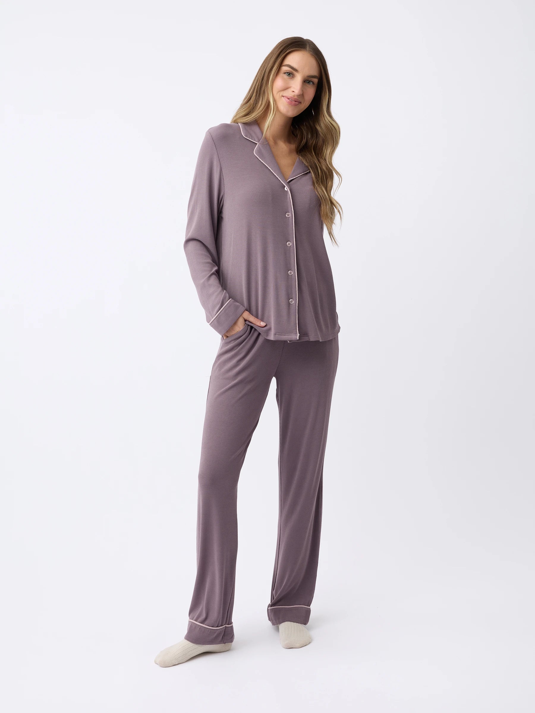 Women's Bamboo Rib-Knit Classic Long Sleeve Pajama Top - Image 13