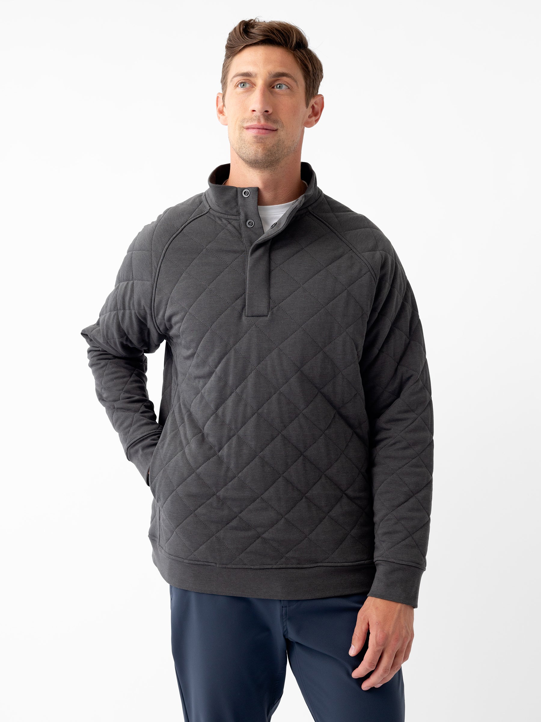 Men's Brushed Bamboo Quilted Snap Pullover - Last Chance - Image 4
