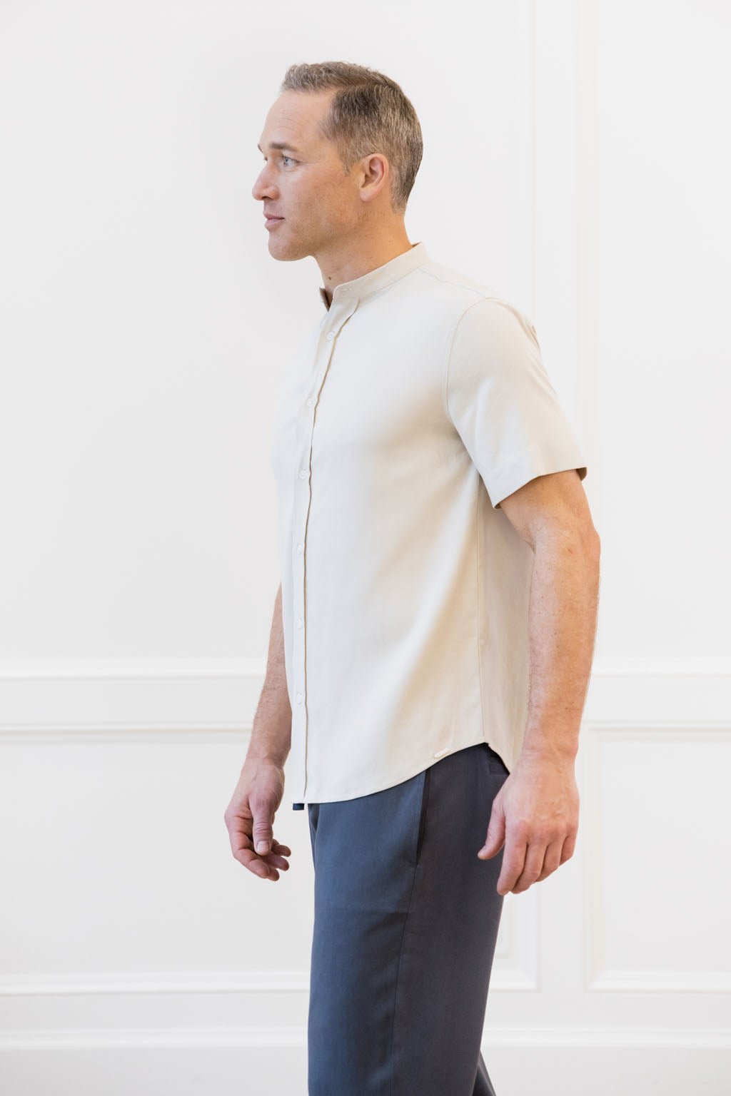 Men's Cozy Earth Coastal Comfort Mock Neck Short Sleeve Button Down - Last Chance - Image 9