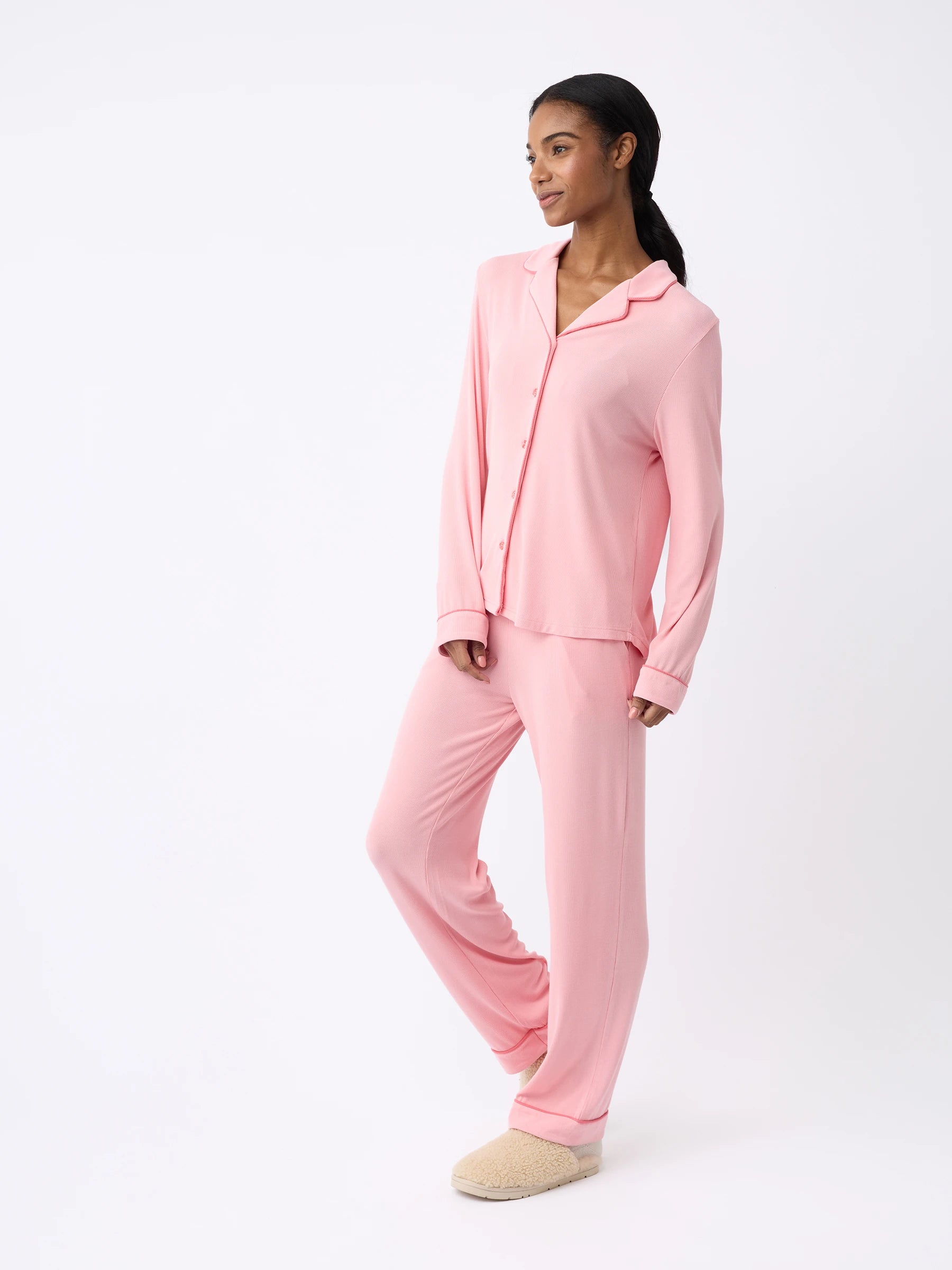 Women's Bamboo Rib-Knit Classic Long Sleeve Pajama Top - Image 34