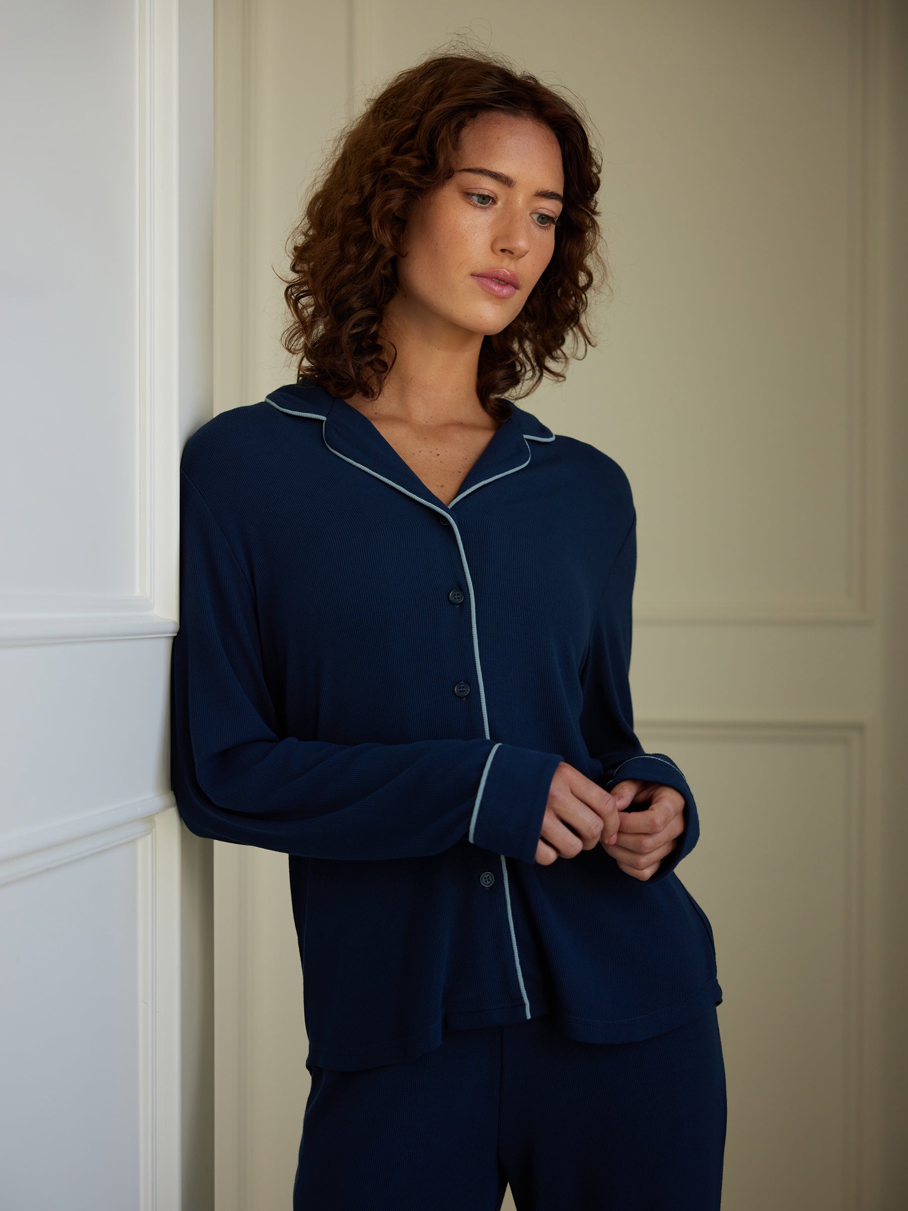 Women's Bamboo Rib-Knit Classic Long Sleeve Pajama Top - Image 28