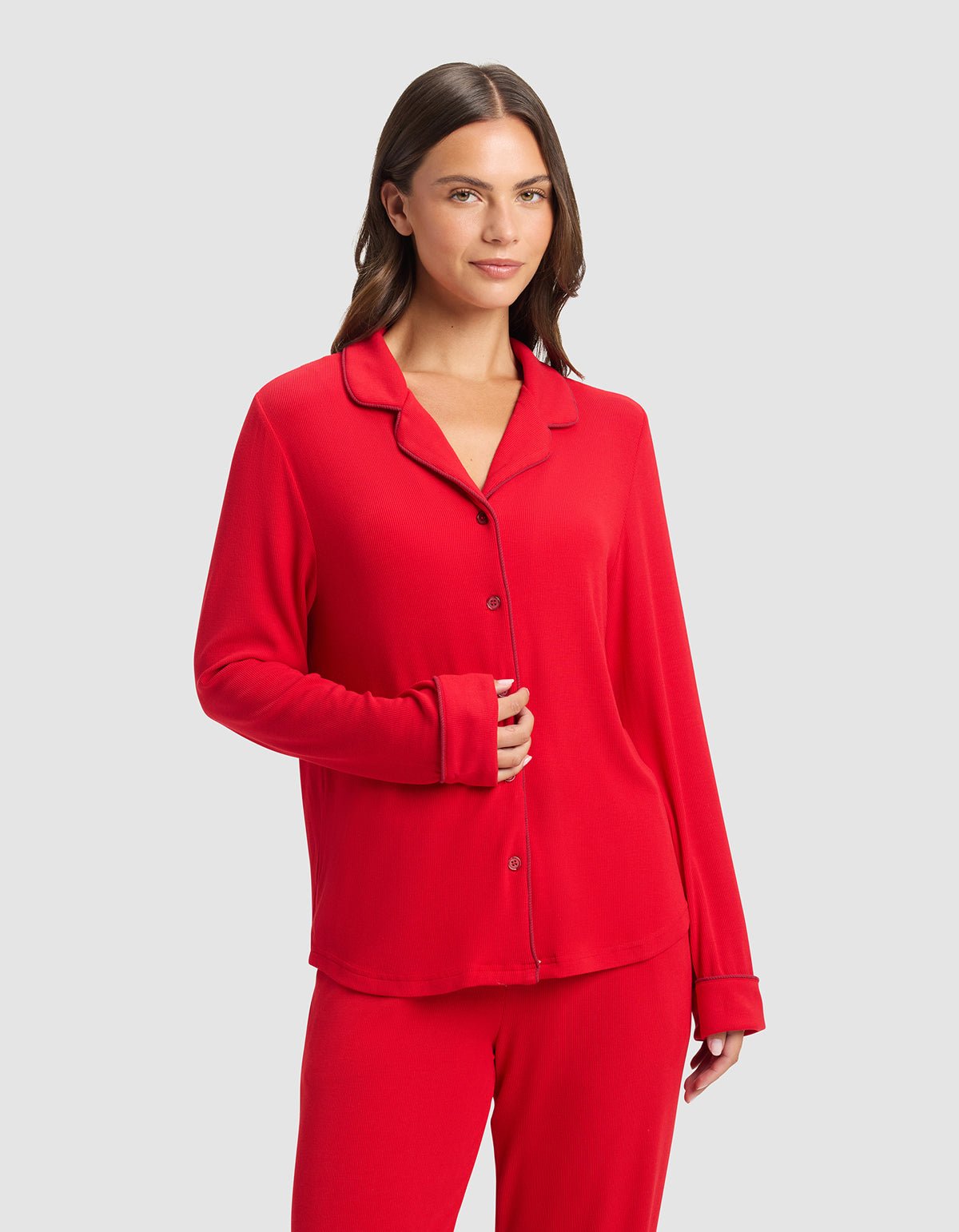 Women's Bamboo Rib-Knit Classic Long Sleeve Pajama Set - Image 8