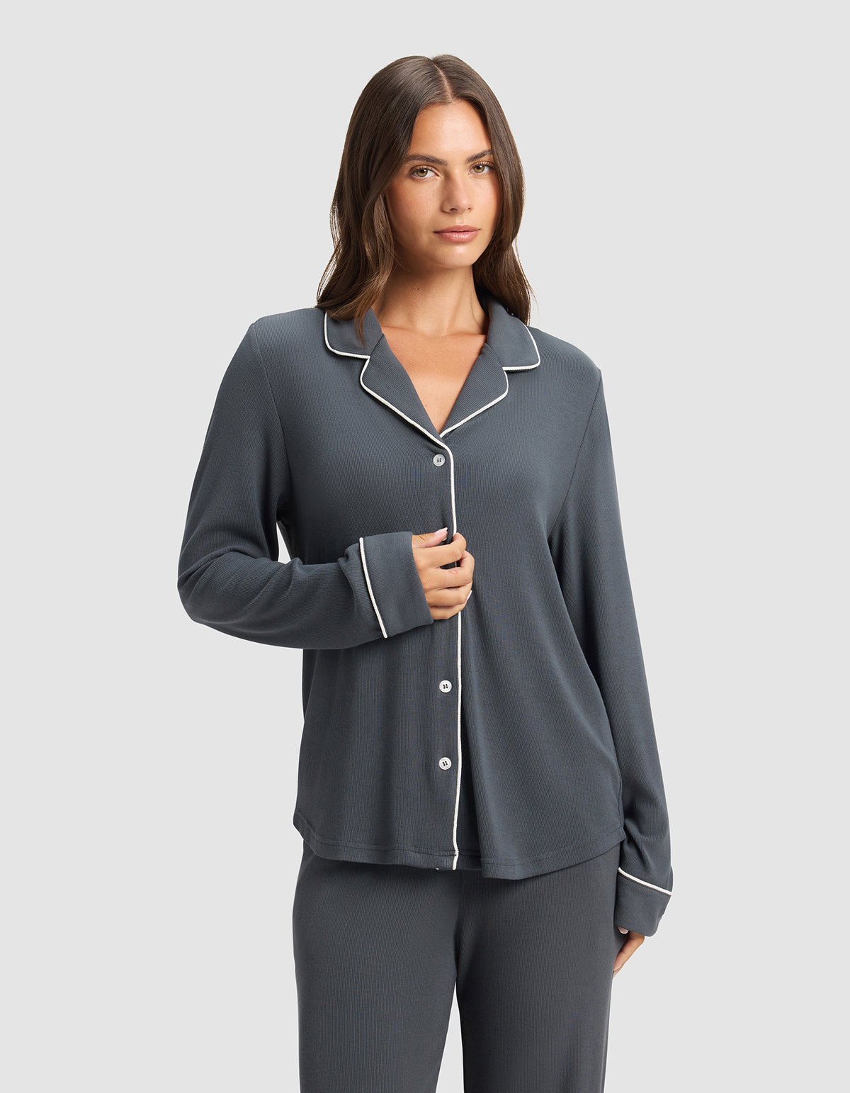 Women's Bamboo Rib-Knit Classic Long Sleeve Pajama Set - Image 15