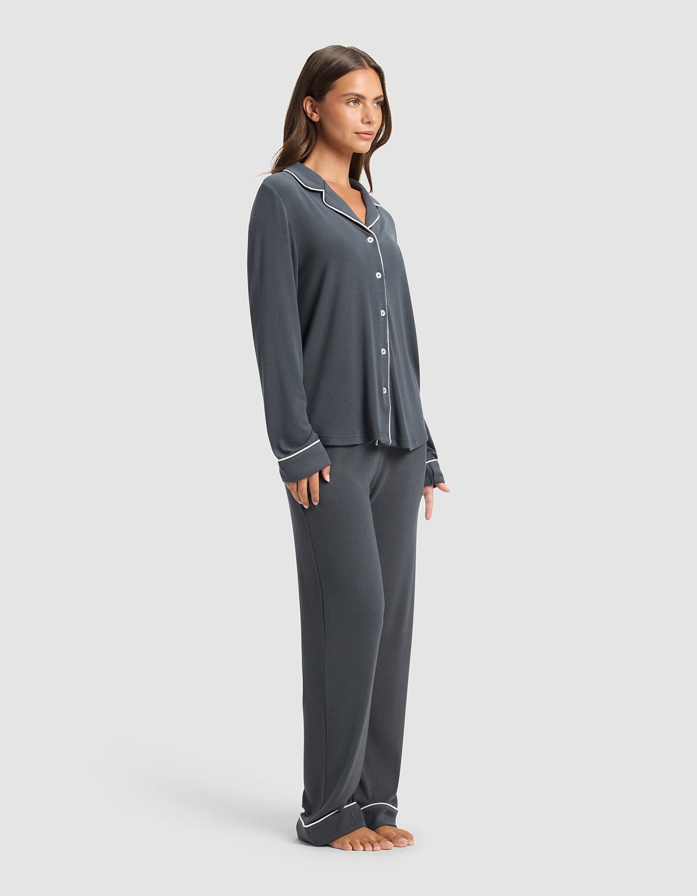 Women's Bamboo Rib-Knit Classic Long Sleeve Pajama Set - Image 14