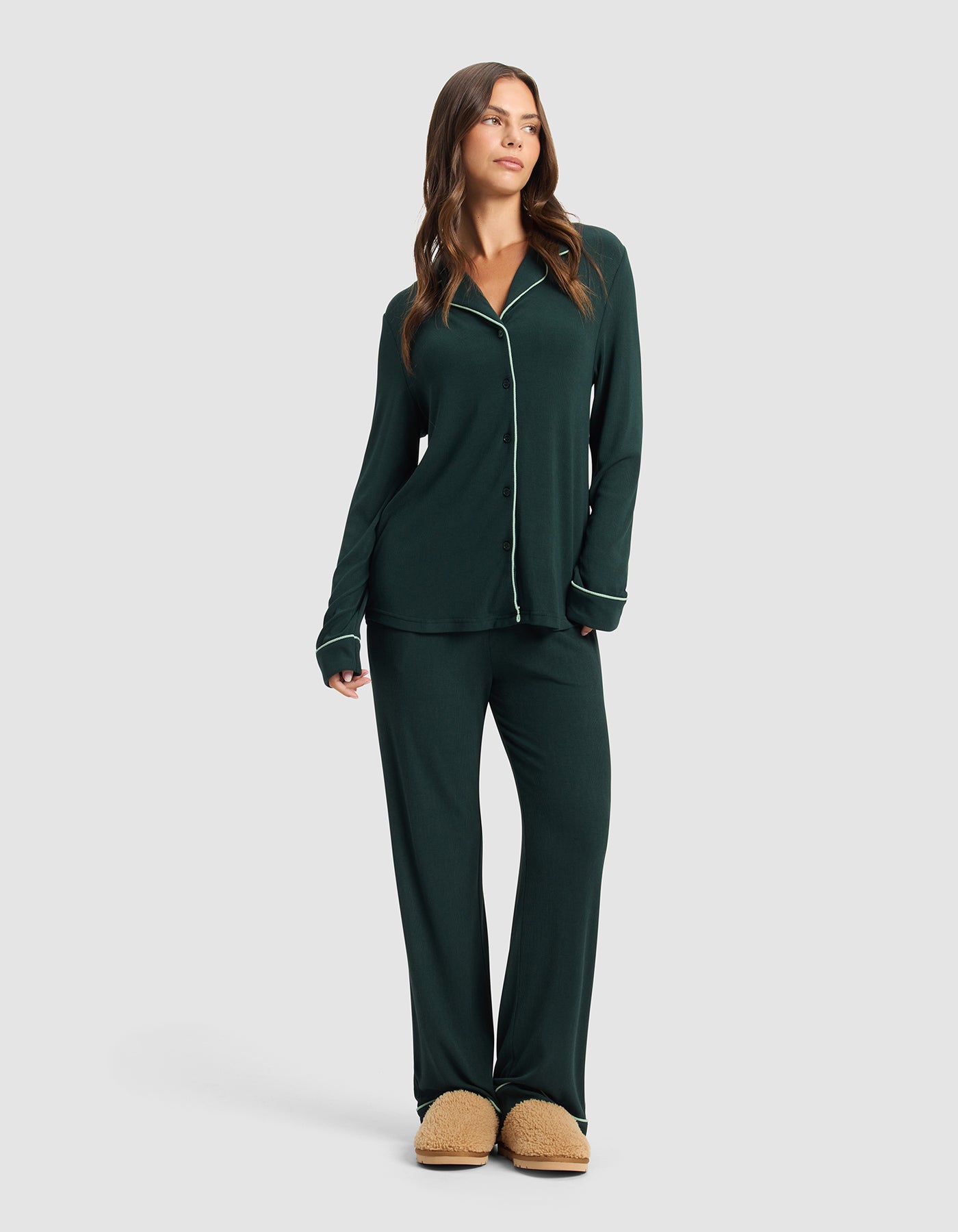 Women's Bamboo Rib-Knit Classic Long Sleeve Pajama Set - Image 3