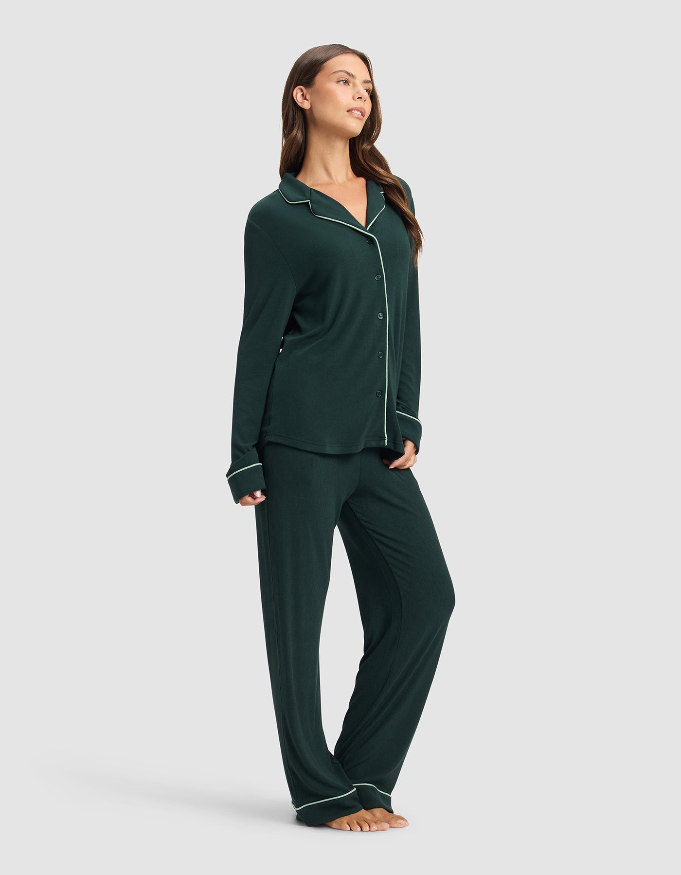 Women's Bamboo Rib-Knit Classic Long Sleeve Pajama Set - Image 4