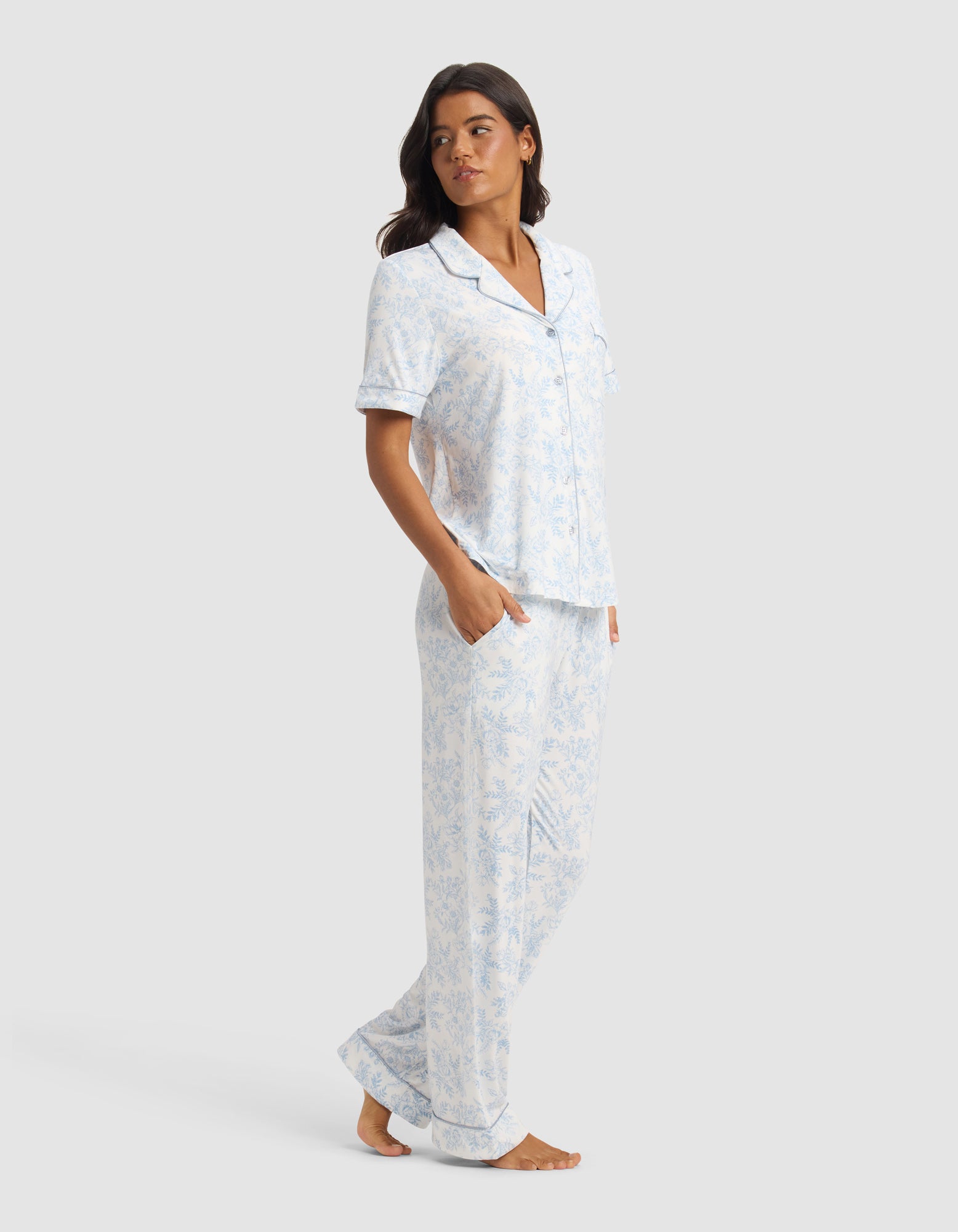 Women's Bamboo Stretch-Knit Short Sleeve & Pant Pajama Set - Image 65