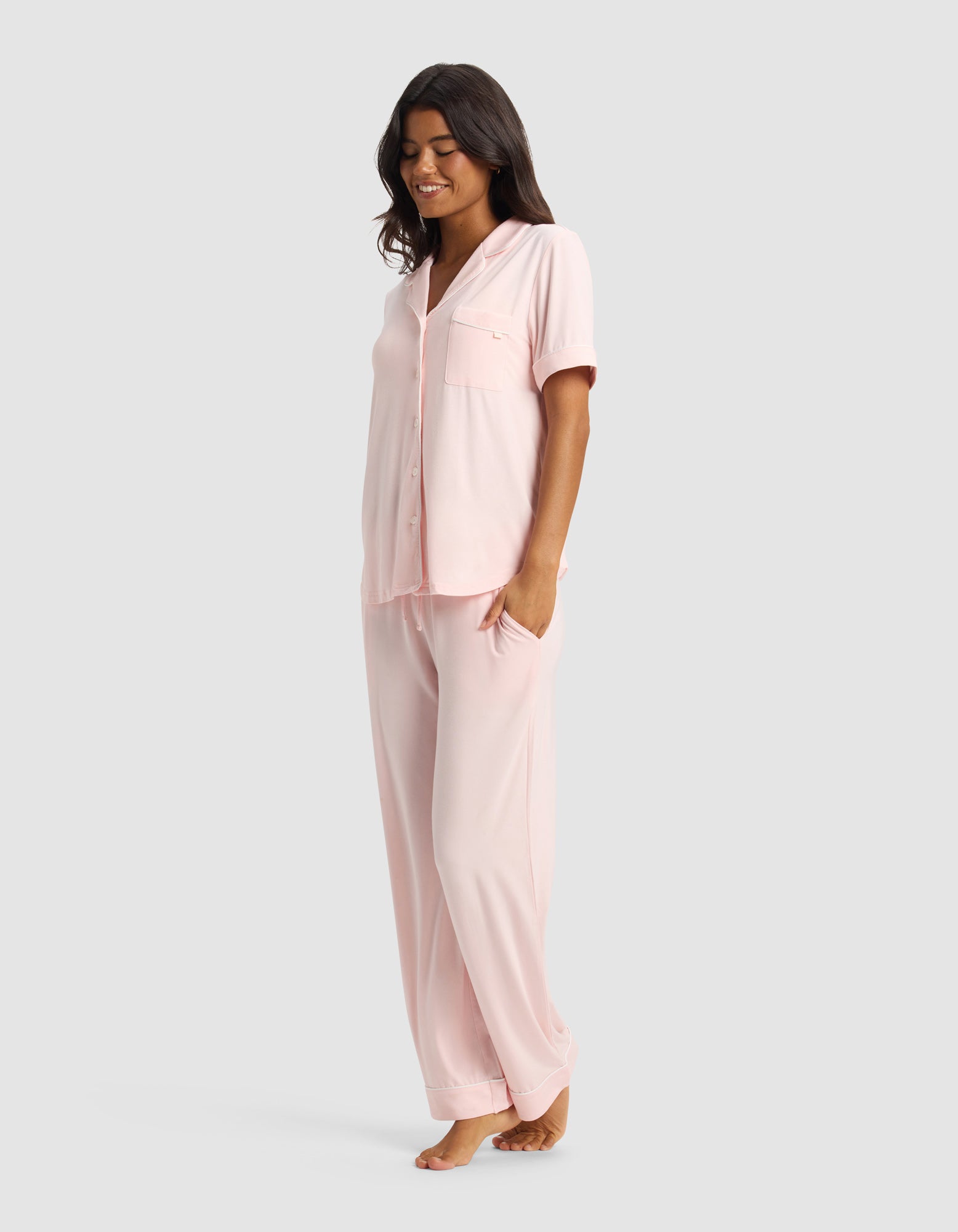 Women's Bamboo Stretch-Knit Short Sleeve & Pant Pajama Set - Image 72