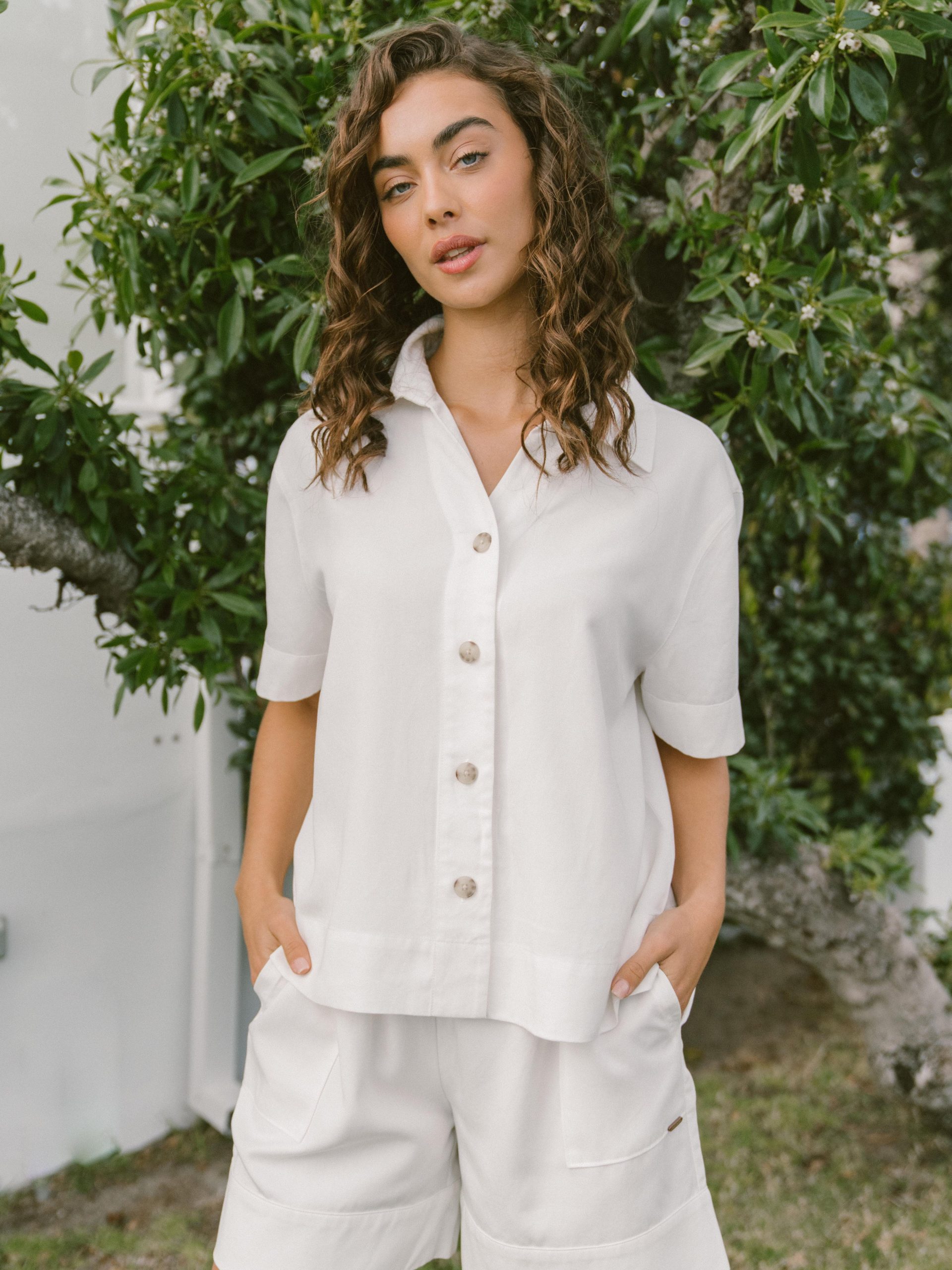 Women's Cozy Earth Coastal Comfort Short Sleeve Button Down - Last Chance - Image 3